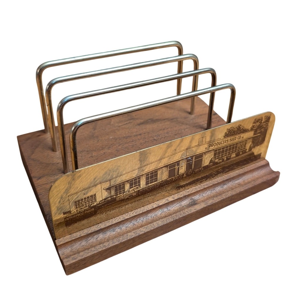 Vintage Gunstock Gifts Solid Walnut Letter Holder Producers Seed Co Brass Decor